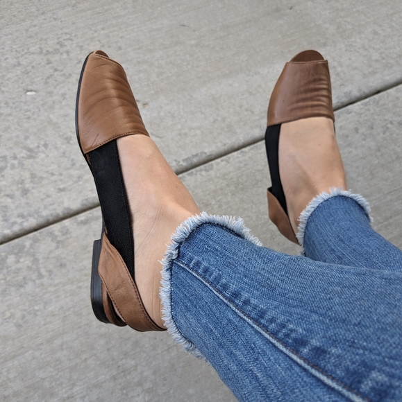 YVES SAINT LAURENT Brown Leather Black Sandals Shoes Slingback Size 8 - Picture 1 of 10